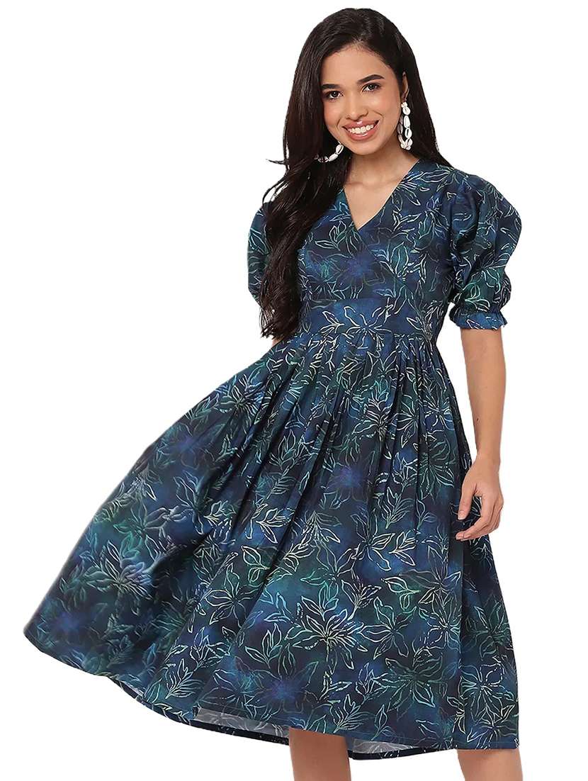 women floral printed v neck fit & flare dress - 21693305 -  Standard Image - 5