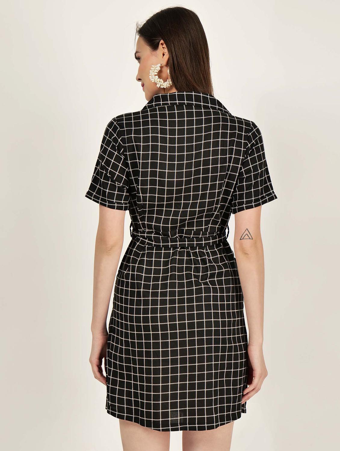 women checkered lapel collar a-line dress - 21693308 - Standard Image - 3