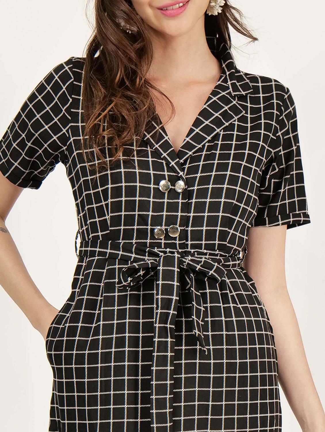 women checkered lapel collar a-line dress - 21693308 - Standard Image - 5