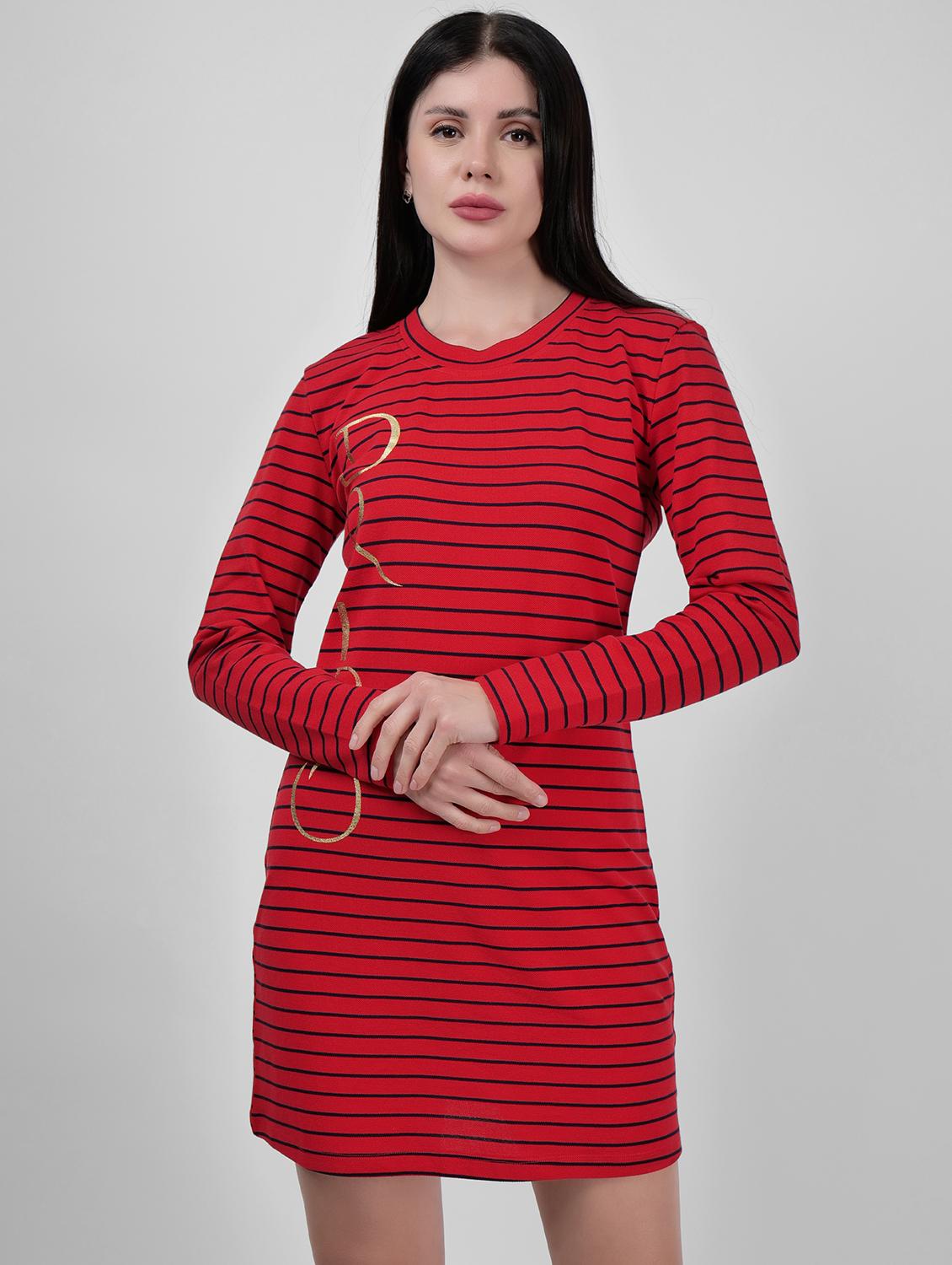 women round neck striped t-shirt dress - 21693314 -  Zoom Image - 0