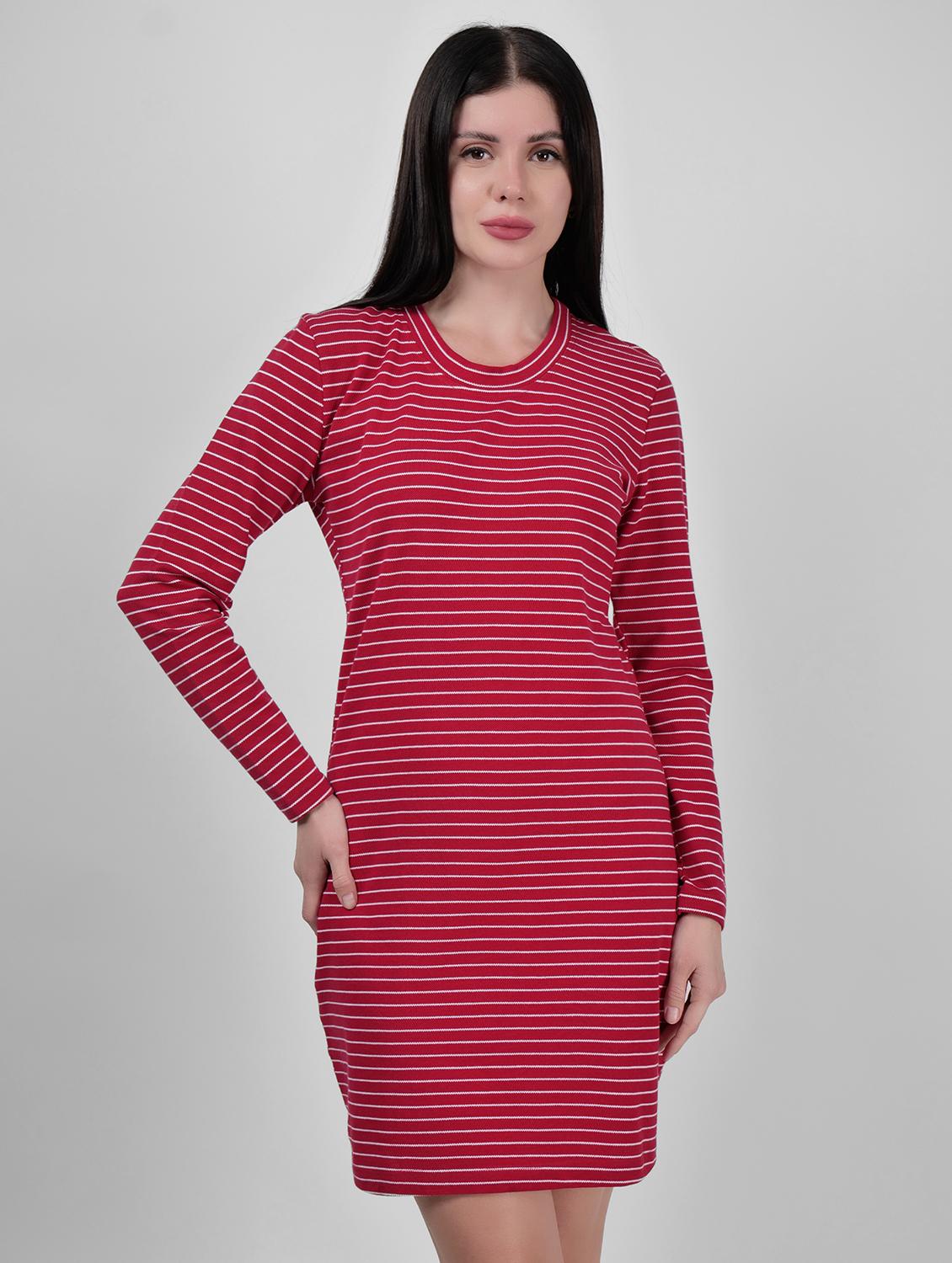 women round neck striped t-shirt dress - 21693315 - Zoom Image - 0