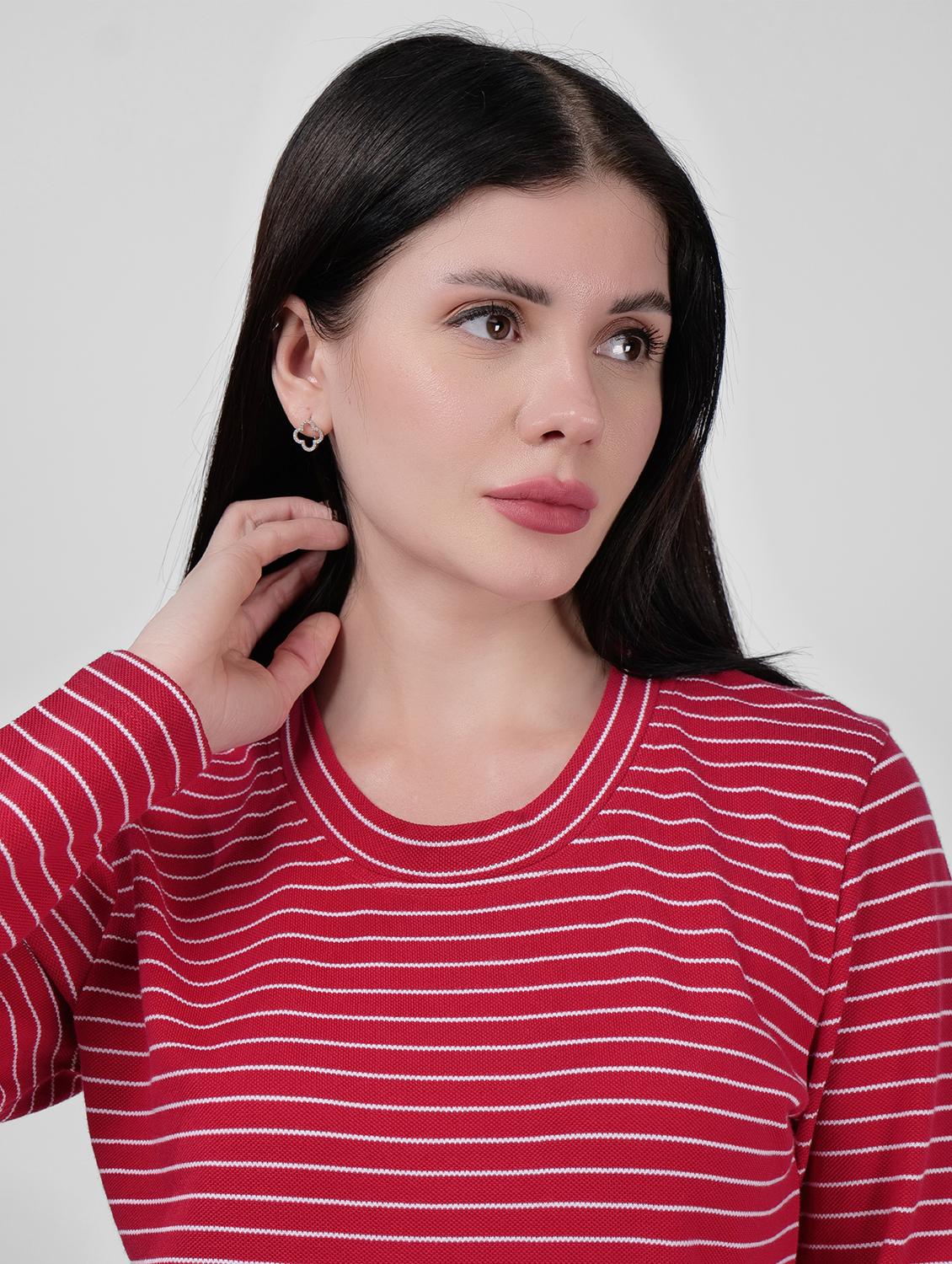 women round neck striped t-shirt dress - 21693315 - Standard Image - 5
