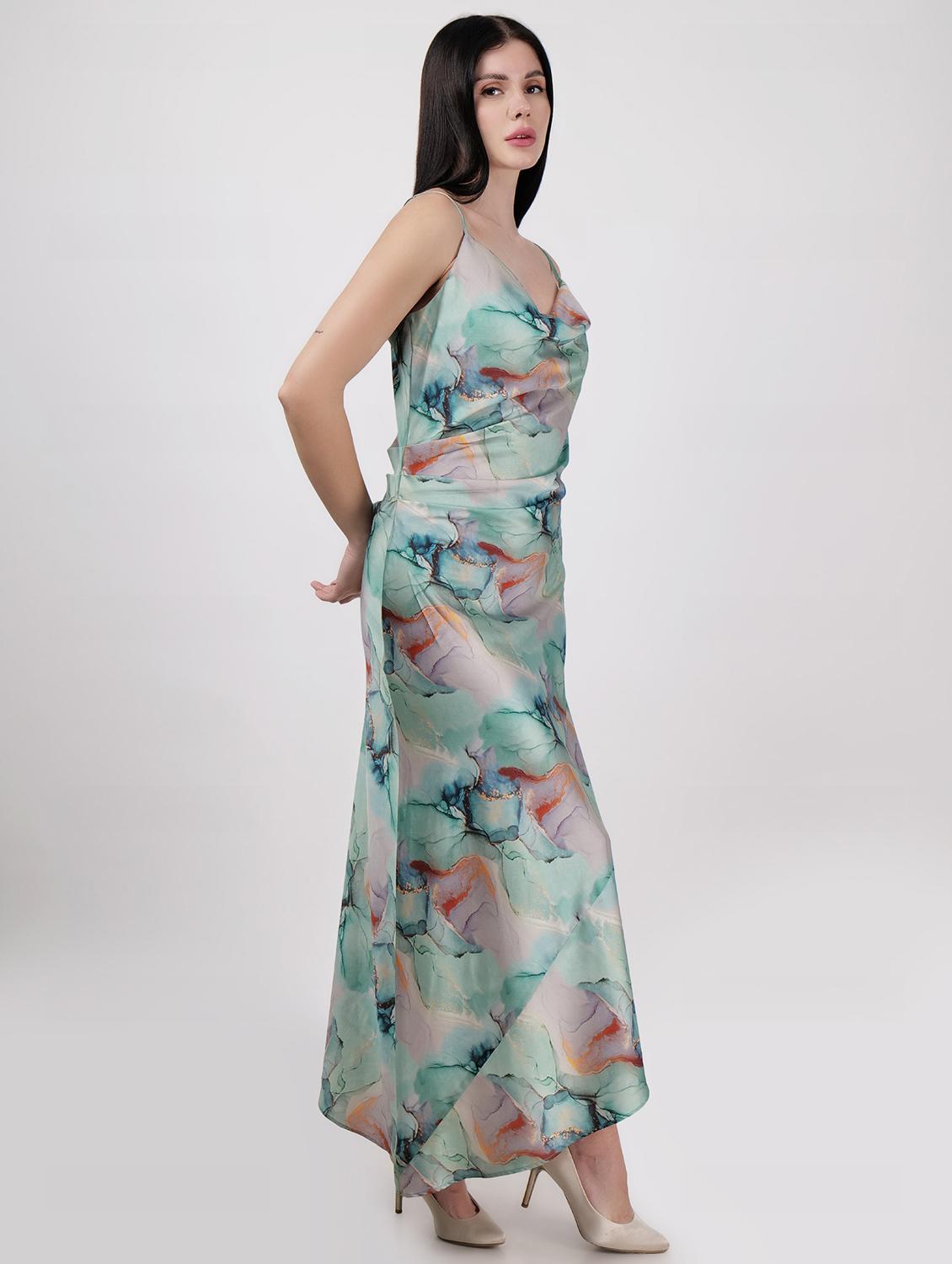 women cowl neck printed asymmetric dress - 21693319 - Standard Image - 3