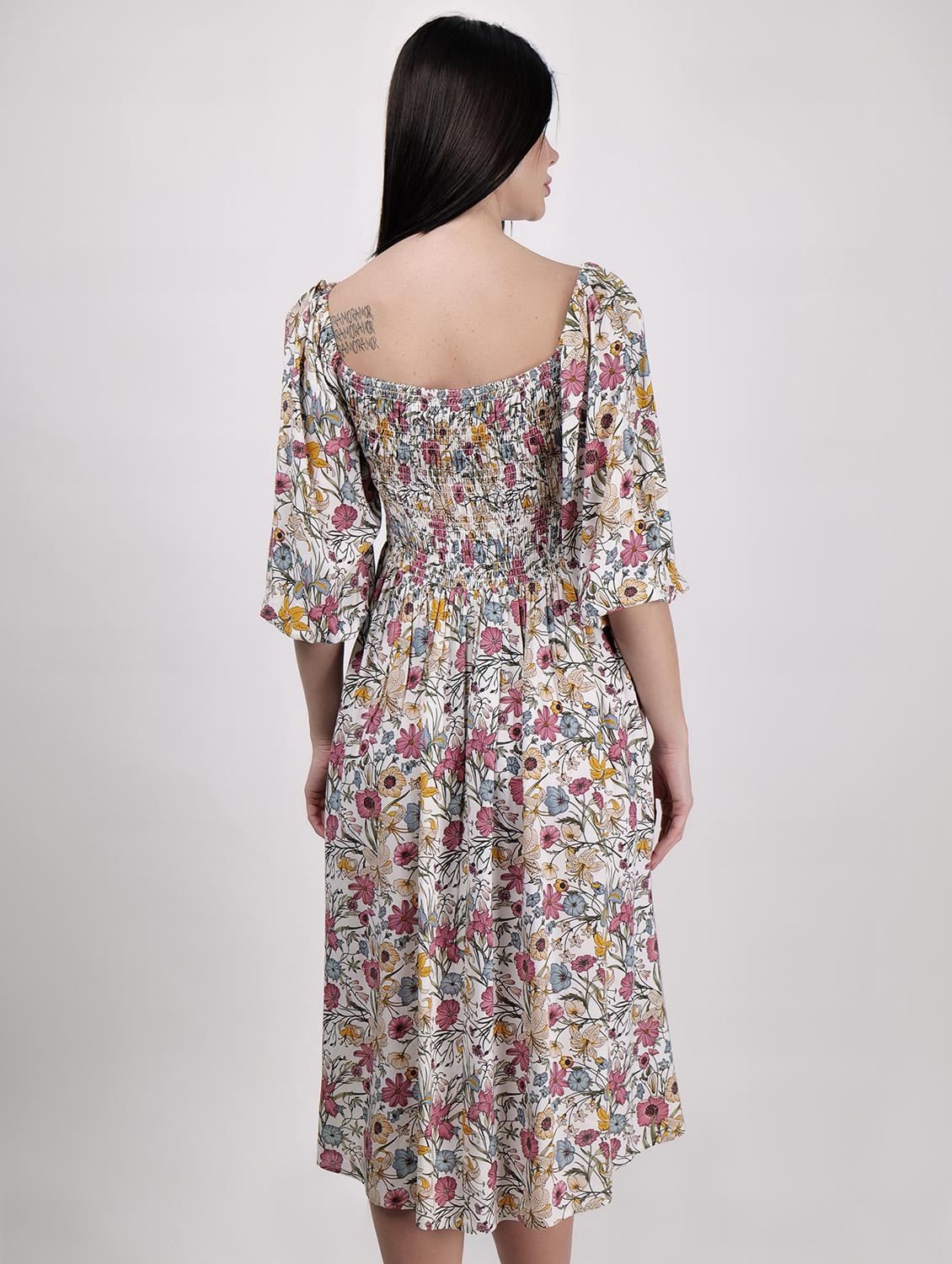 women square neck floral printed fit & flare dress - 21693321 - Standard Image - 3