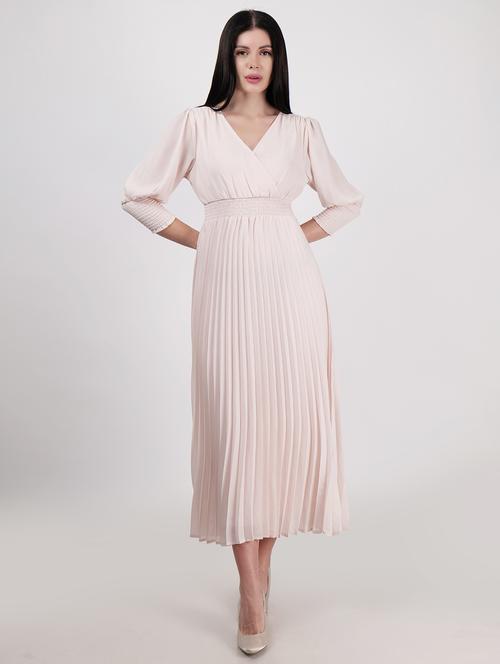 women overlap neck solid fit & flare dress - 21693329 -  Standard Image - 0
