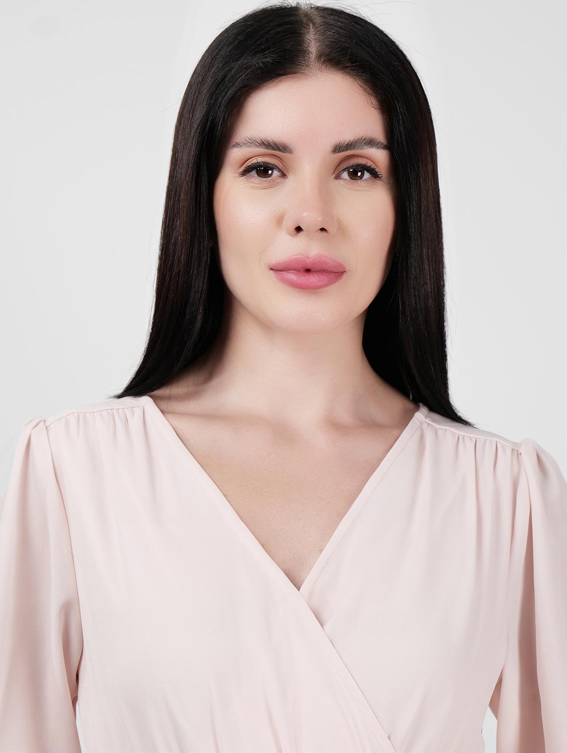 women overlap neck solid fit & flare dress - 21693329 - Standard Image - 5