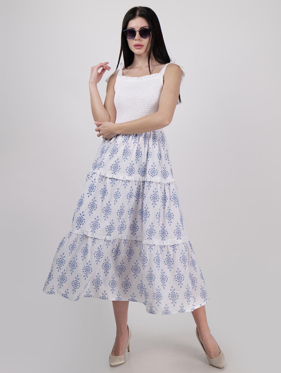 women tie up neck printed tiered dress - 21693330 - Standard Image - 3