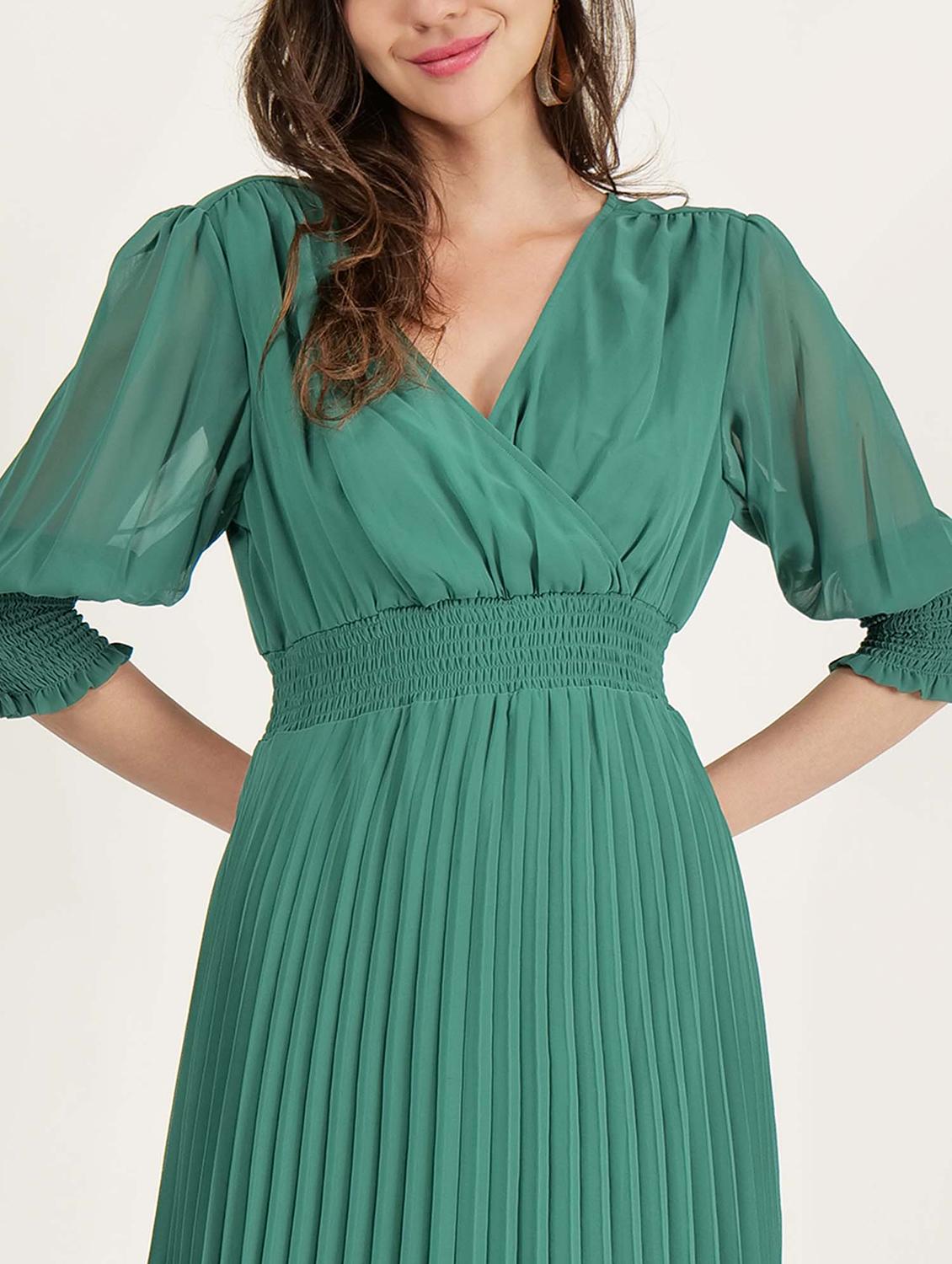 women overlap neck solid fit & flare dress - 21693332 - Standard Image - 5