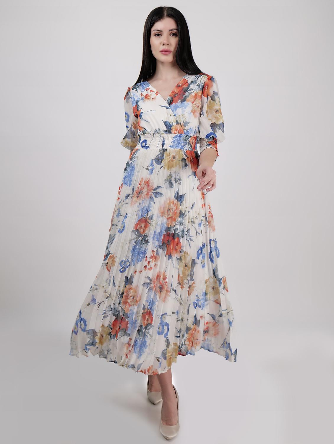 women overlap neck floral printed fit & flare dress - 21693334 -  Zoom Image - 0