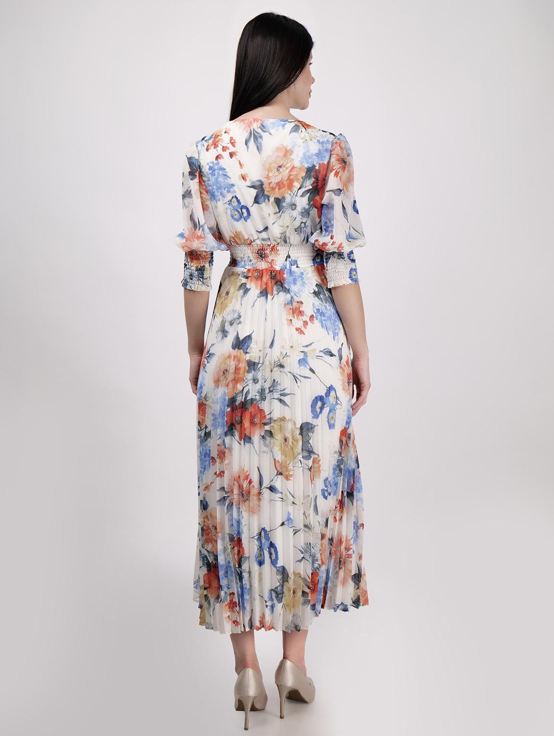 women overlap neck floral printed fit & flare dress - 21693334 - Standard Image - 3