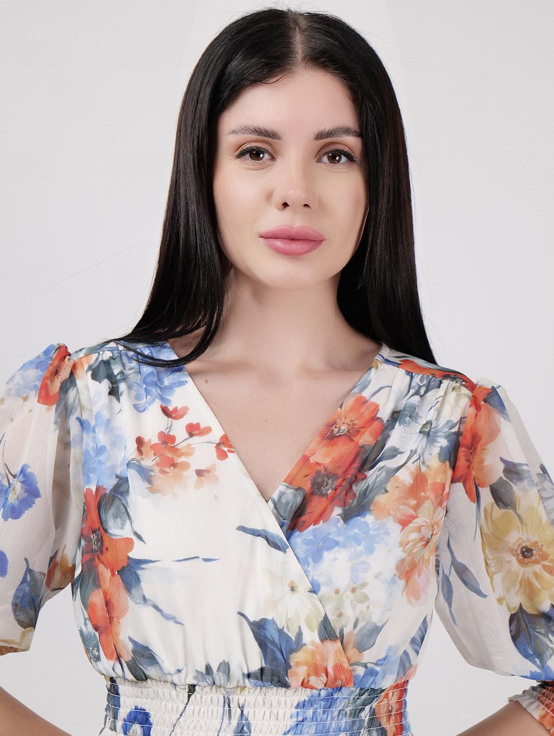 women overlap neck floral printed fit & flare dress - 21693334 - Standard Image - 5
