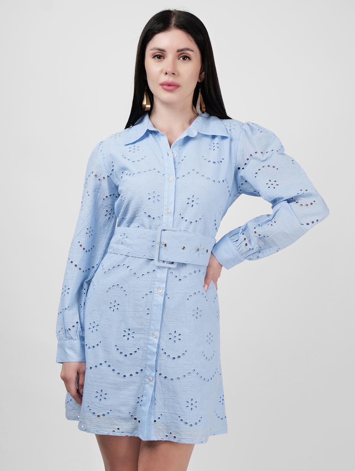 women shirt collar solid a-line dress