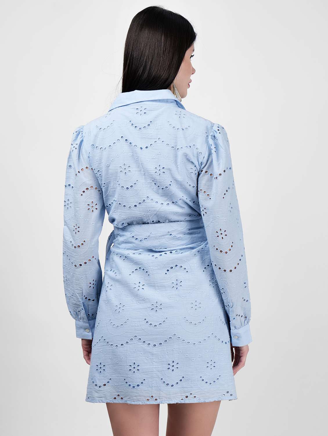 women shirt collar solid a-line dress - 21693336 - Standard Image - 3