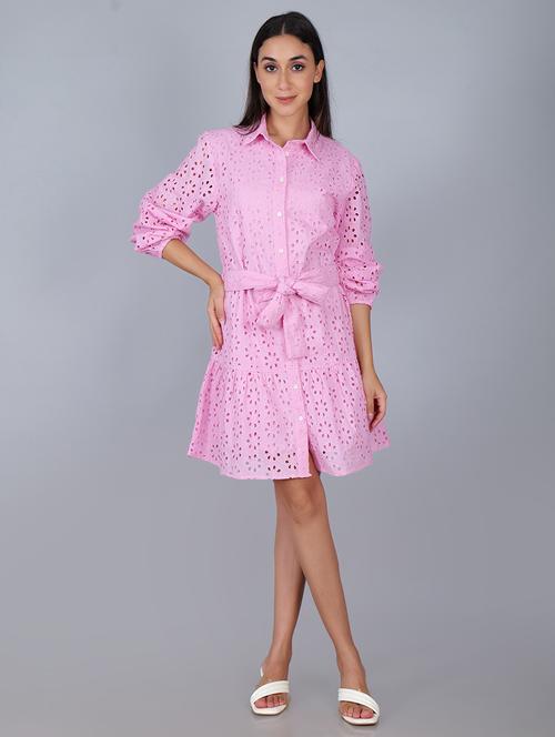 women shirt collar solid tiered dress - 21693338 - Standard Image - 0