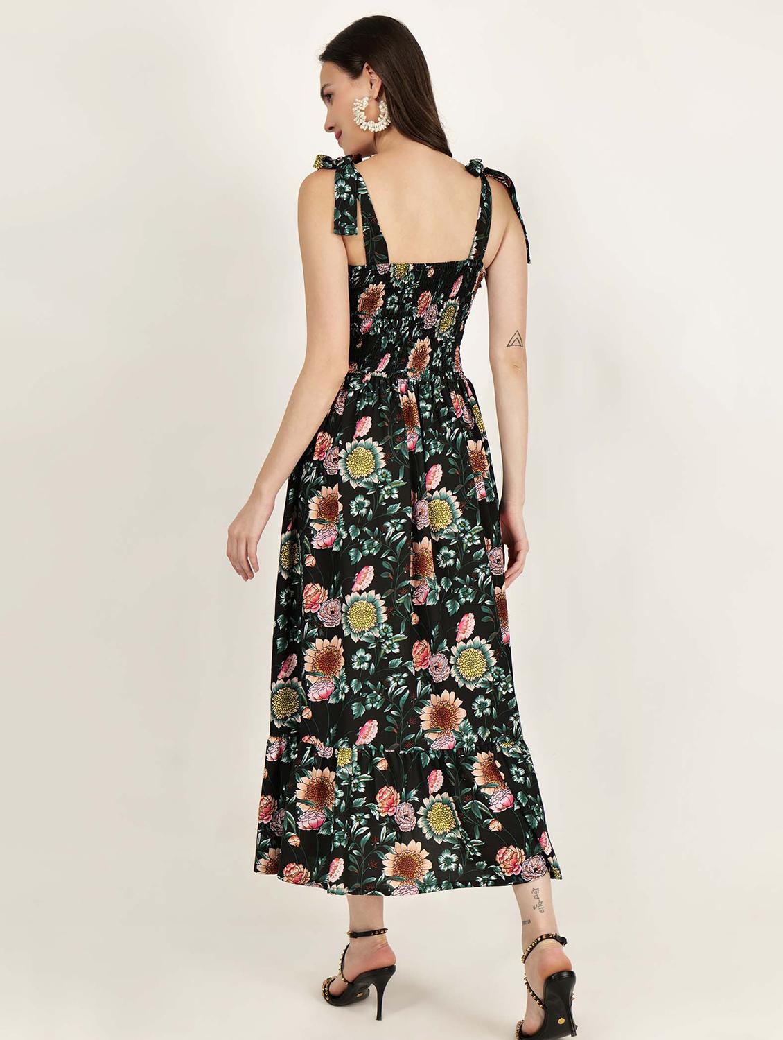 women tie up neck floral printed tiered dress - 21693356 - Standard Image - 3