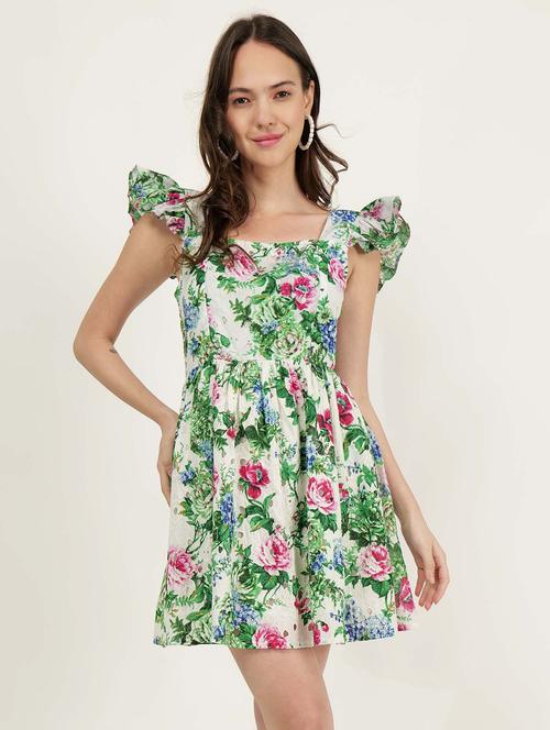 women square neck floral printed a-line dress - 21693363 - Standard Image - 0