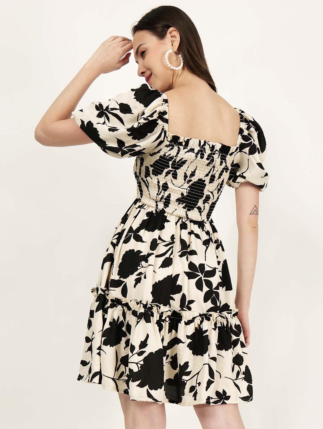 women floral printed puff sleeve fit & flare dress - 21693374 - Standard Image - 3