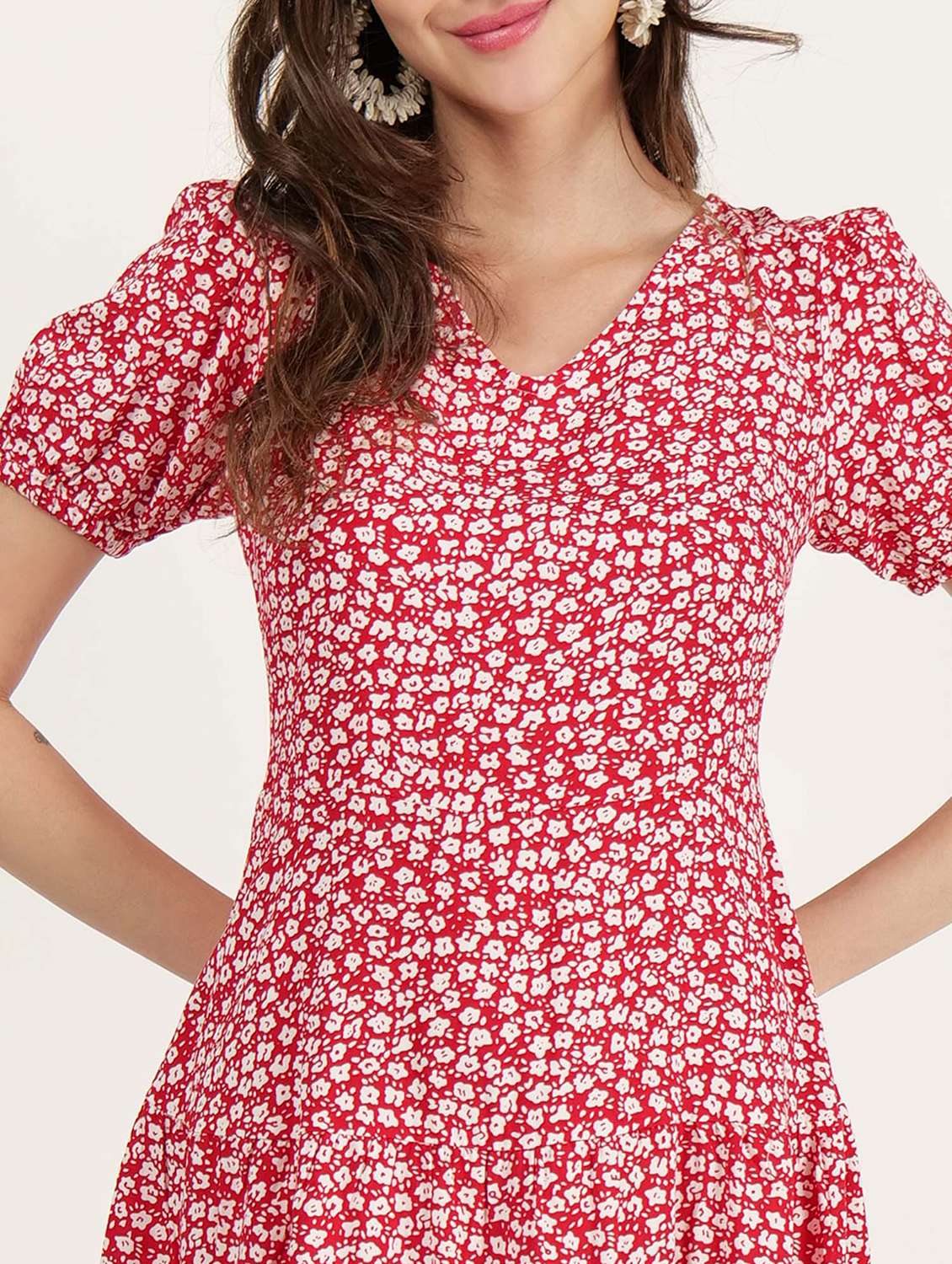 women printed puff sleeve tiered dress - 21693377 - Standard Image - 5