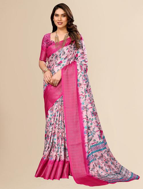 women pink printed zari bordered saree with blouse - 21693491 - Standard Image - 0