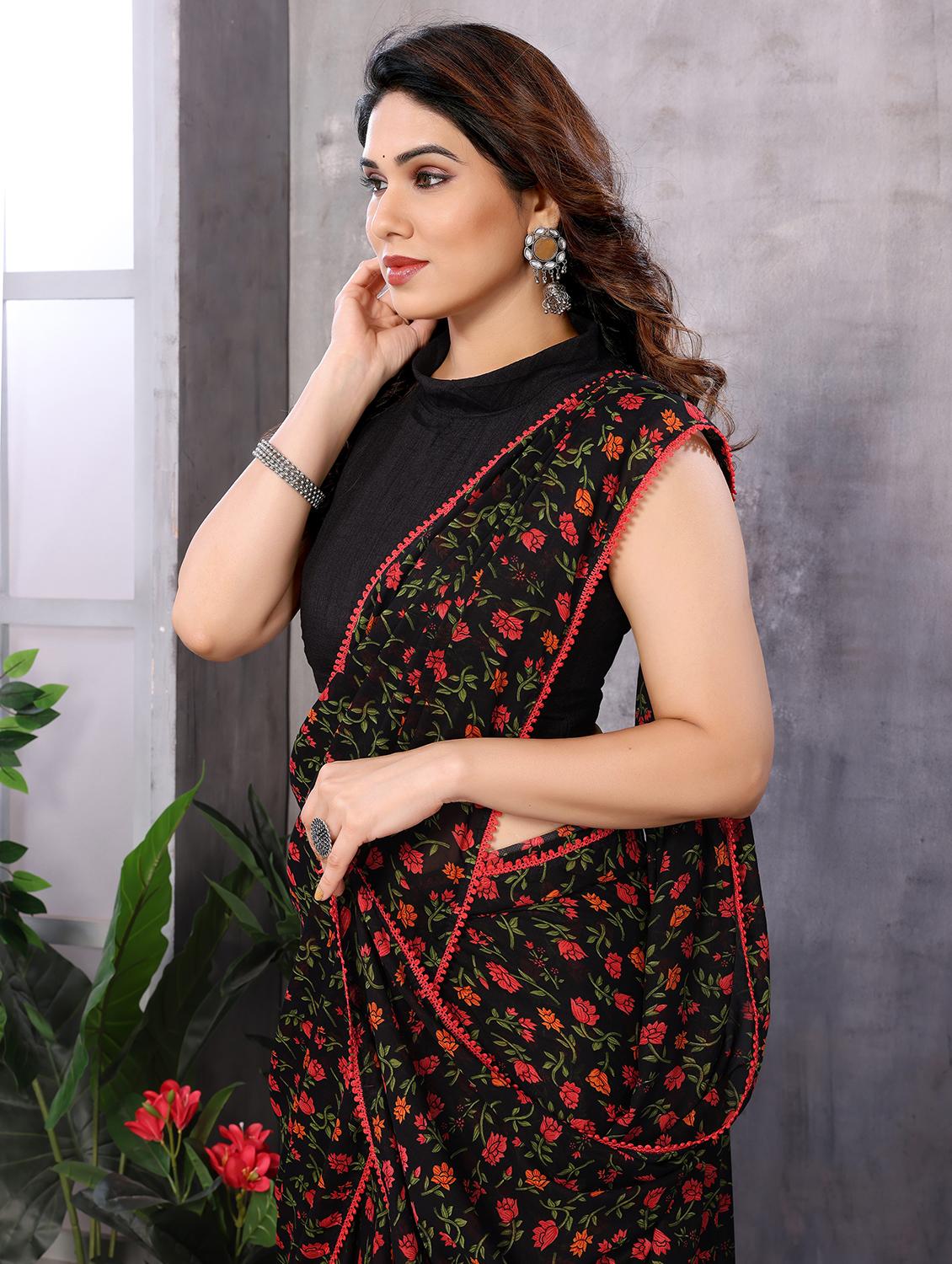 women floral printed ready to wear saree with blouse - 21693501 - Standard Image - 3