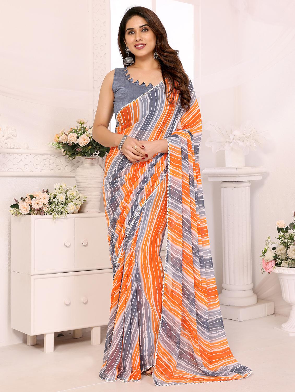 women striped ready to wear saree with blouse