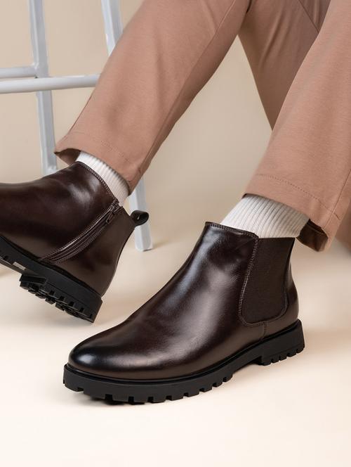 men brown slip on boots - 21693544 - Standard Image - 0