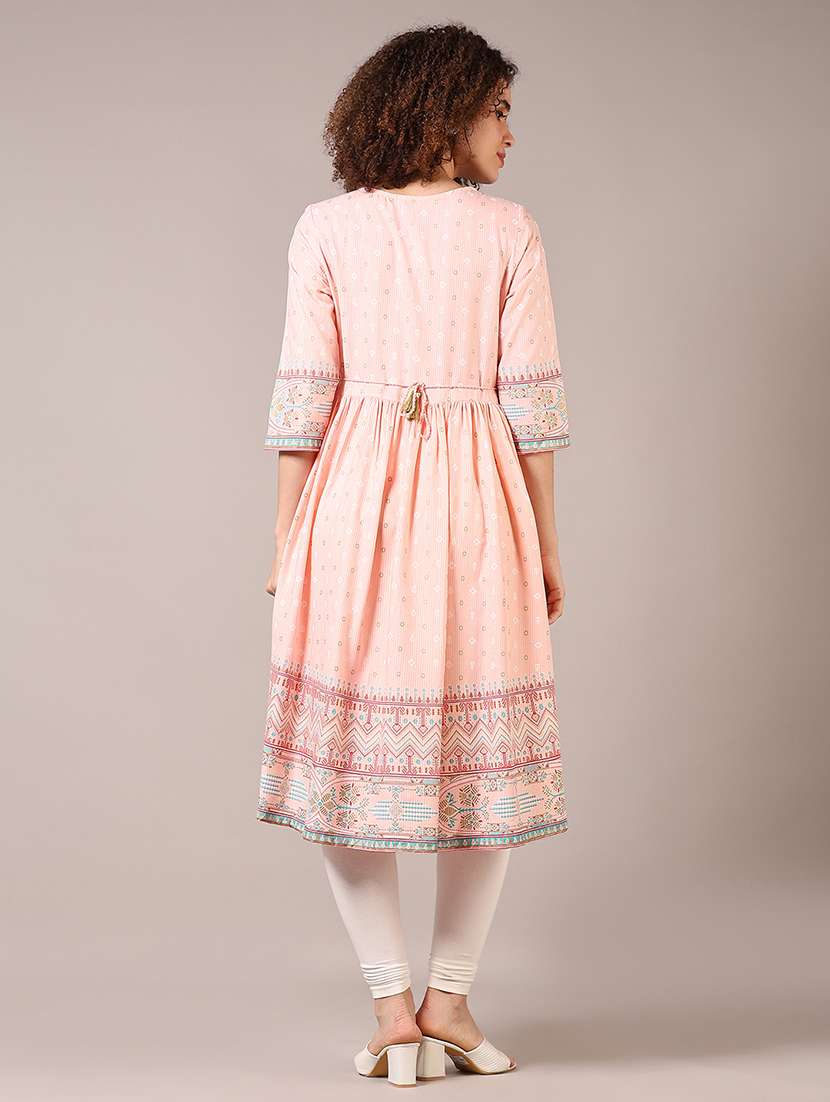 women three quarter sleeve flared kurta - 21693677 -  Standard Image - 3