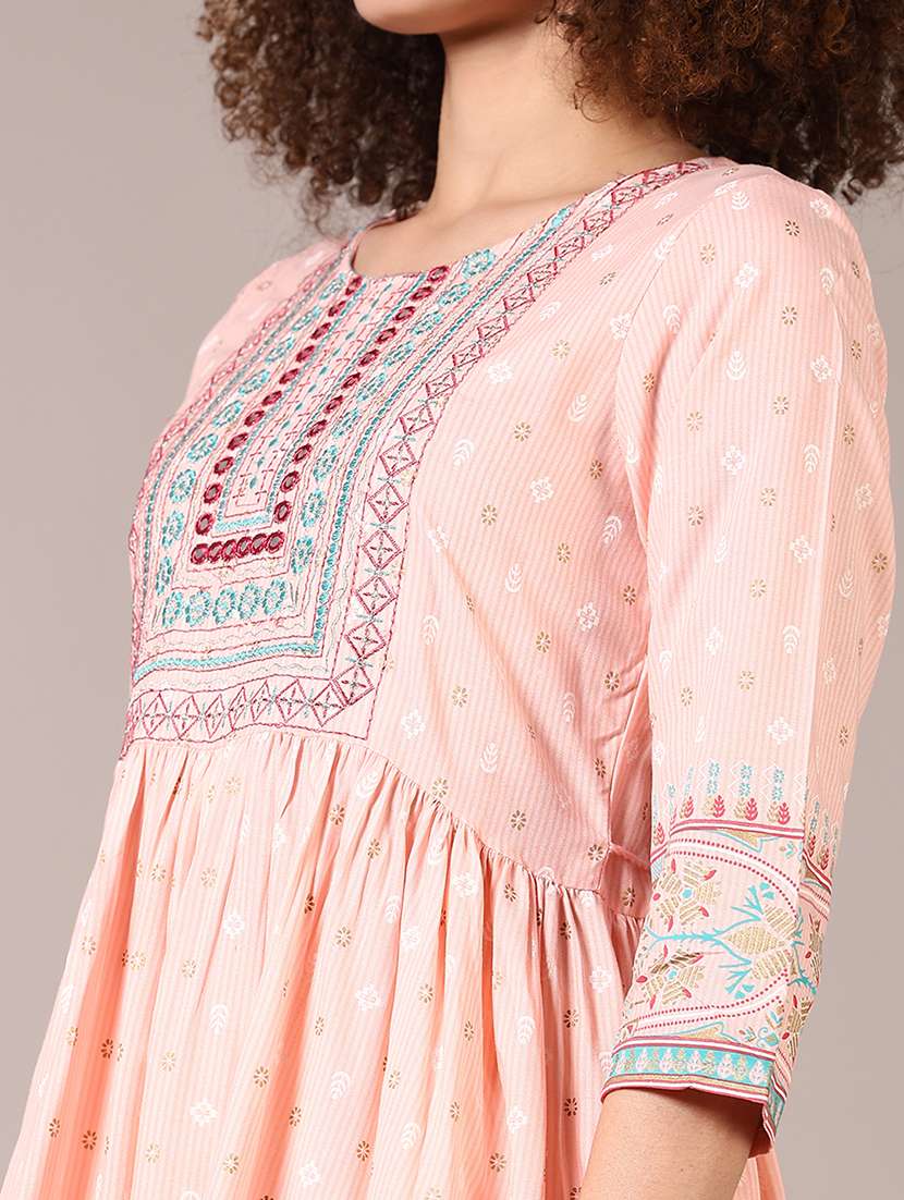 women three quarter sleeve flared kurta - 21693677 -  Standard Image - 5