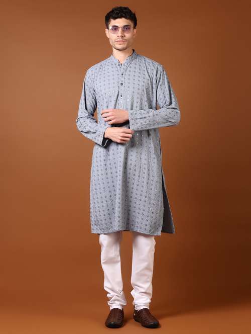 men embroidered long sleeves kurta & pyjama set - 21693682 -  Standard Image - 0