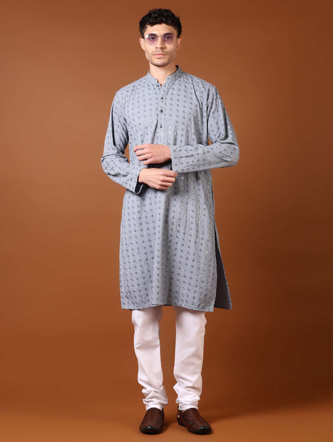 men embroidered long sleeves kurta & pyjama set - 21693682 -  Zoom Image - 0