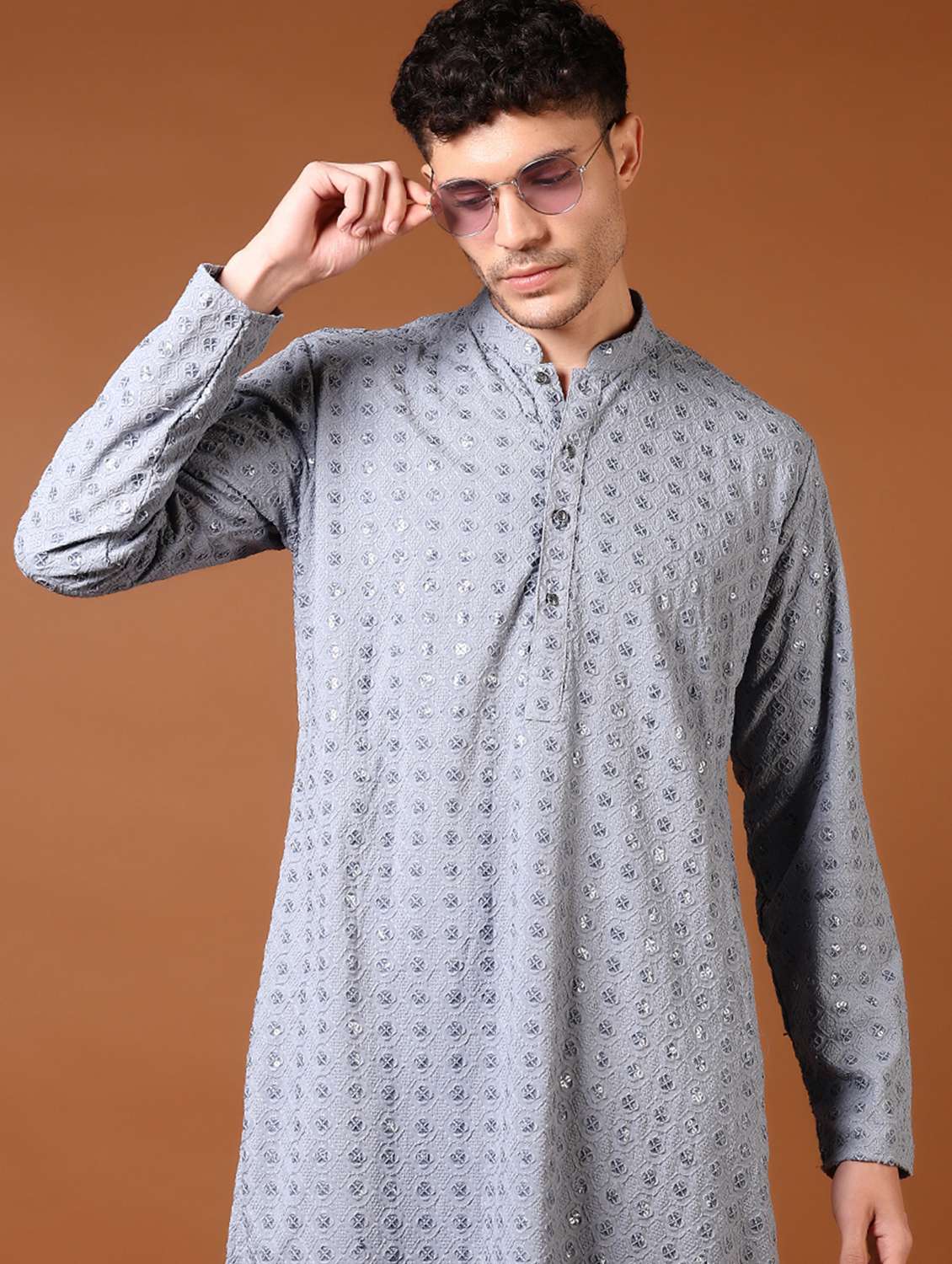 men embroidered long sleeves kurta & pyjama set - 21693682 -  Standard Image - 3