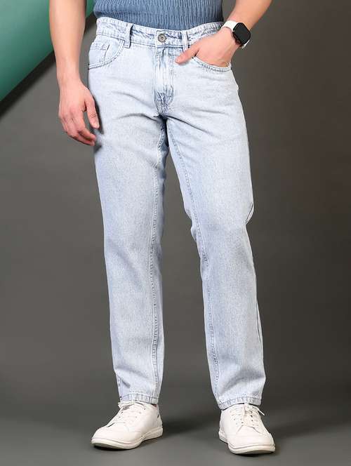 men light blue mid rise slim fit denim jean