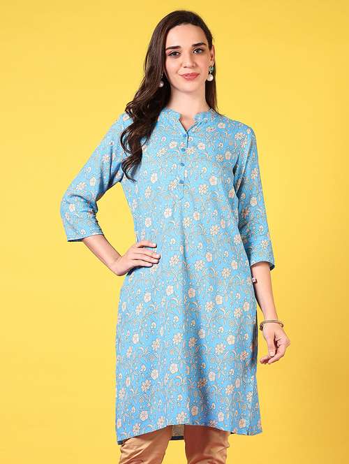women mandarin neck floral printed straight kurta - 21693709 -  Standard Image - 0