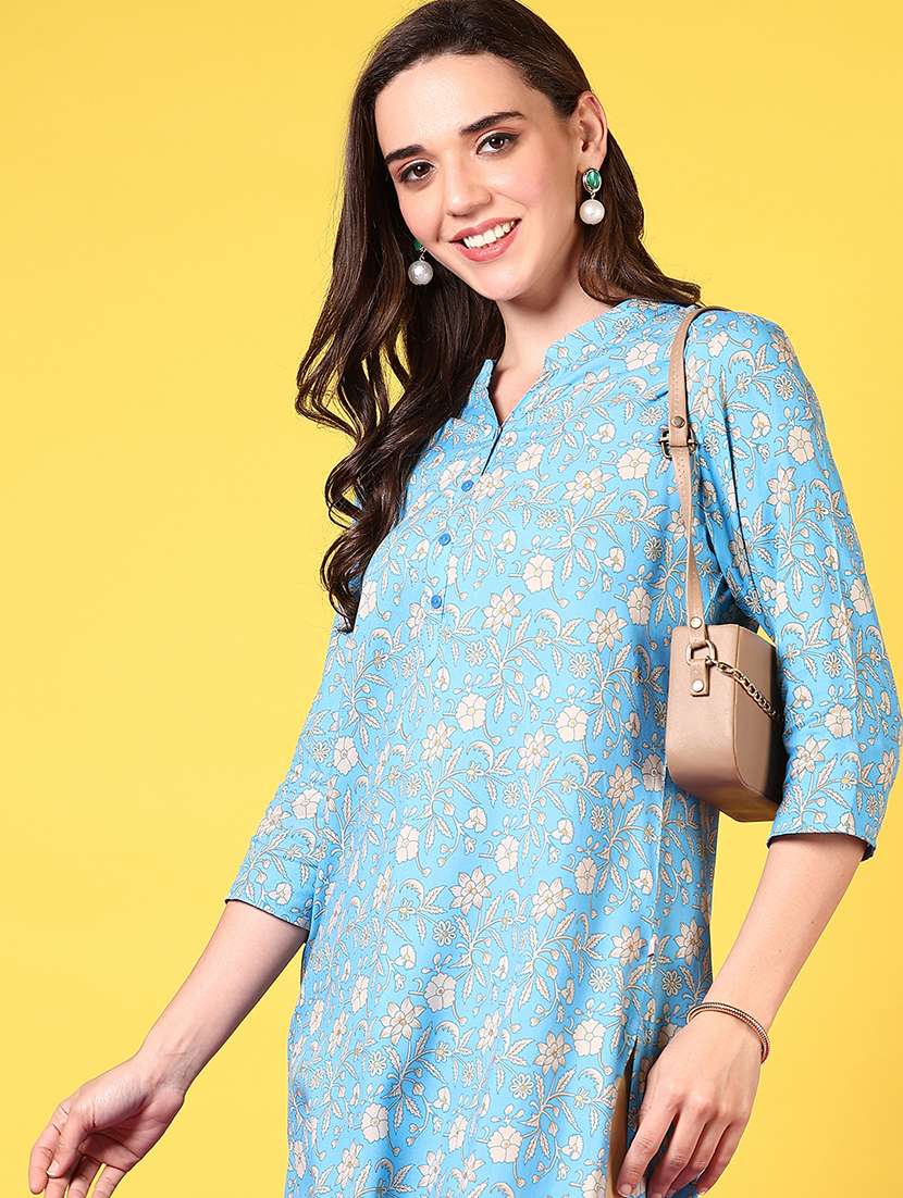 women mandarin neck floral printed straight kurta - 21693709 -  Standard Image - 3