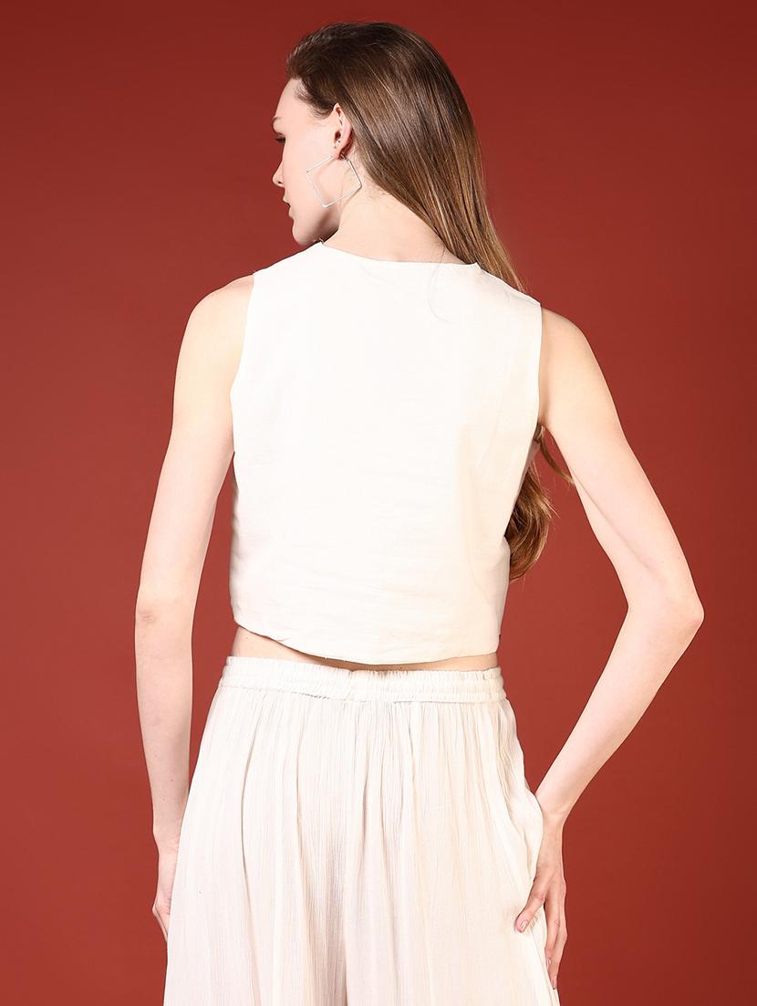 women off white embroidered sleeveless crop top - 21693738 - Standard Image - 3