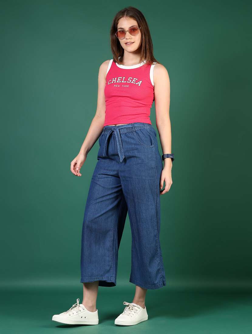 women blue solid mid rise denim trouser - 21693752 - Standard Image - 5
