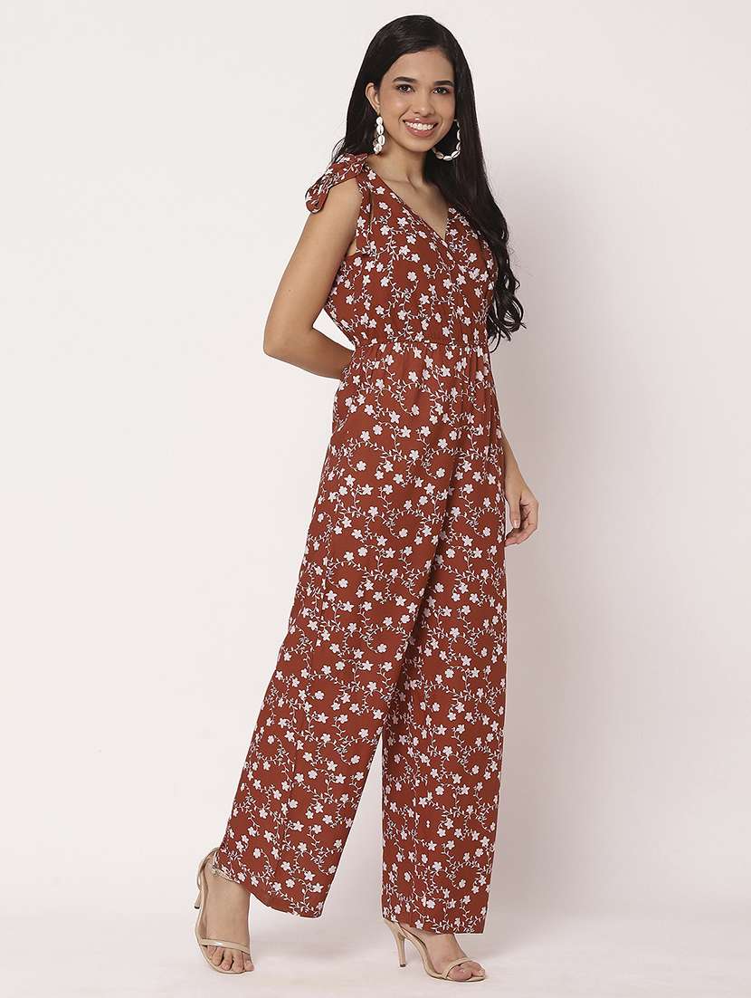 women floral printed v neck full leg jumpsuit - 21693977 -  Standard Image - 3