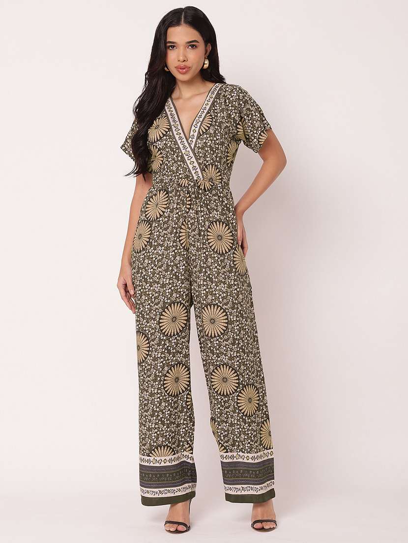 women floral printed v neck full leg jumpsuit - 21693979 -  Zoom Image - 0