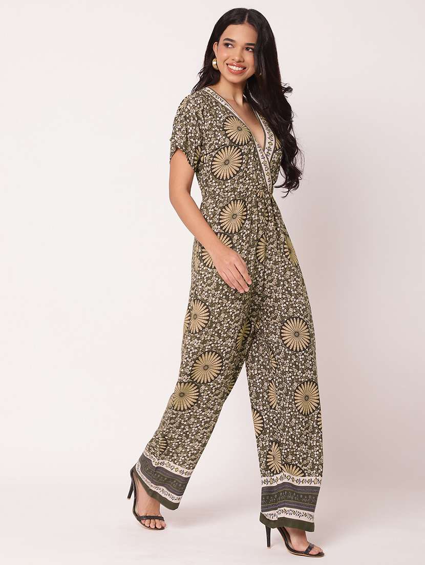 women floral printed v neck full leg jumpsuit - 21693979 - Standard Image - 3