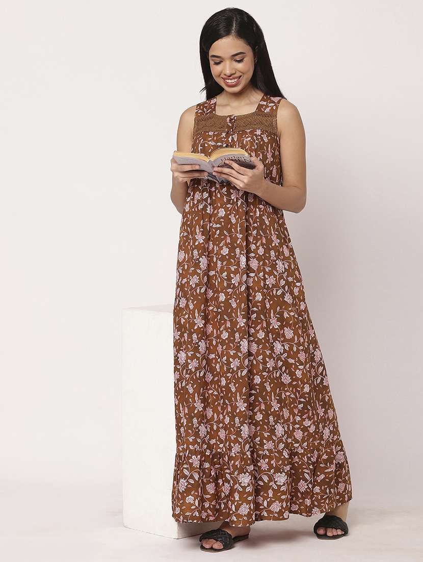 women floral printed sleeveless nighty