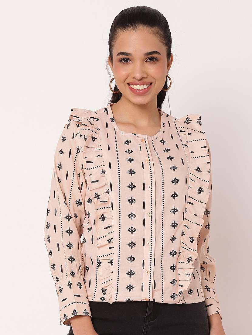 women printed round neck shirt top