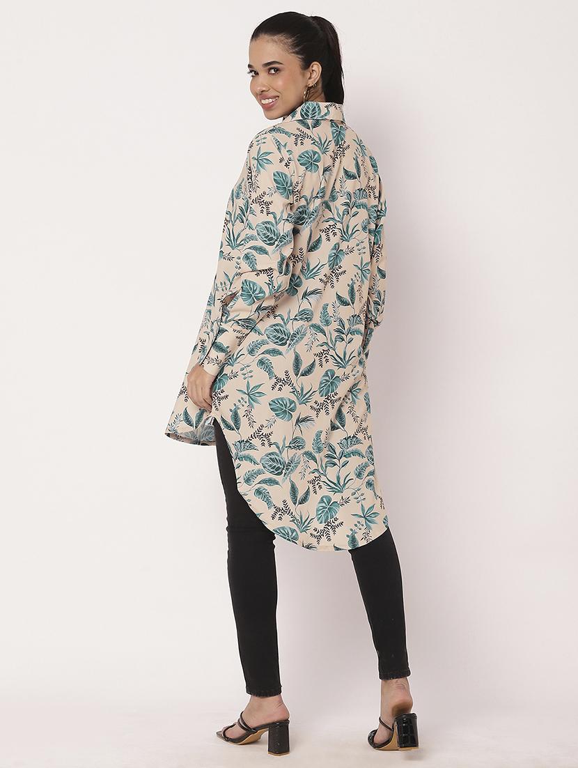 women printed long sleeve high-low shirt - 21694002 - Standard Image - 3