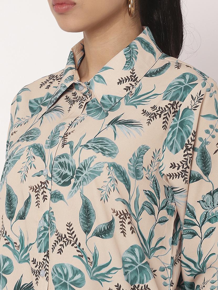 women printed long sleeve high-low shirt - 21694002 - Standard Image - 5
