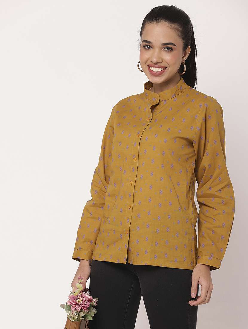 women mustard printed long sleeve regular shirt - 21694004 - Standard Image - 3