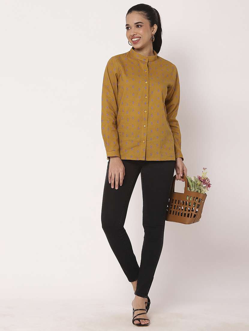 women mustard printed long sleeve regular shirt - 21694004 - Standard Image - 5