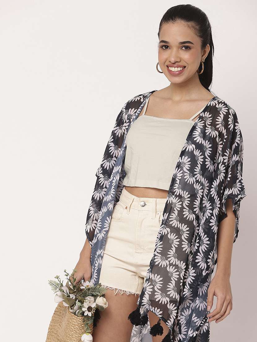 women floral printed asymmetric shrug - 21694006 - Standard Image - 5