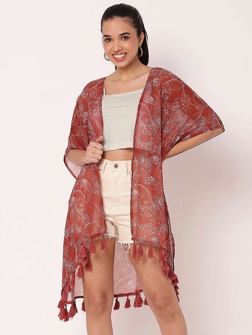 women paisley printed asymmetric shrug