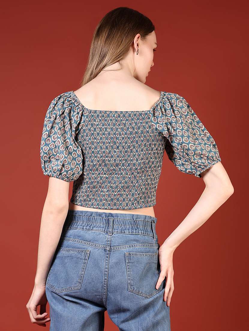 women printed puff sleeves crop top - 21694242 -  Standard Image - 3