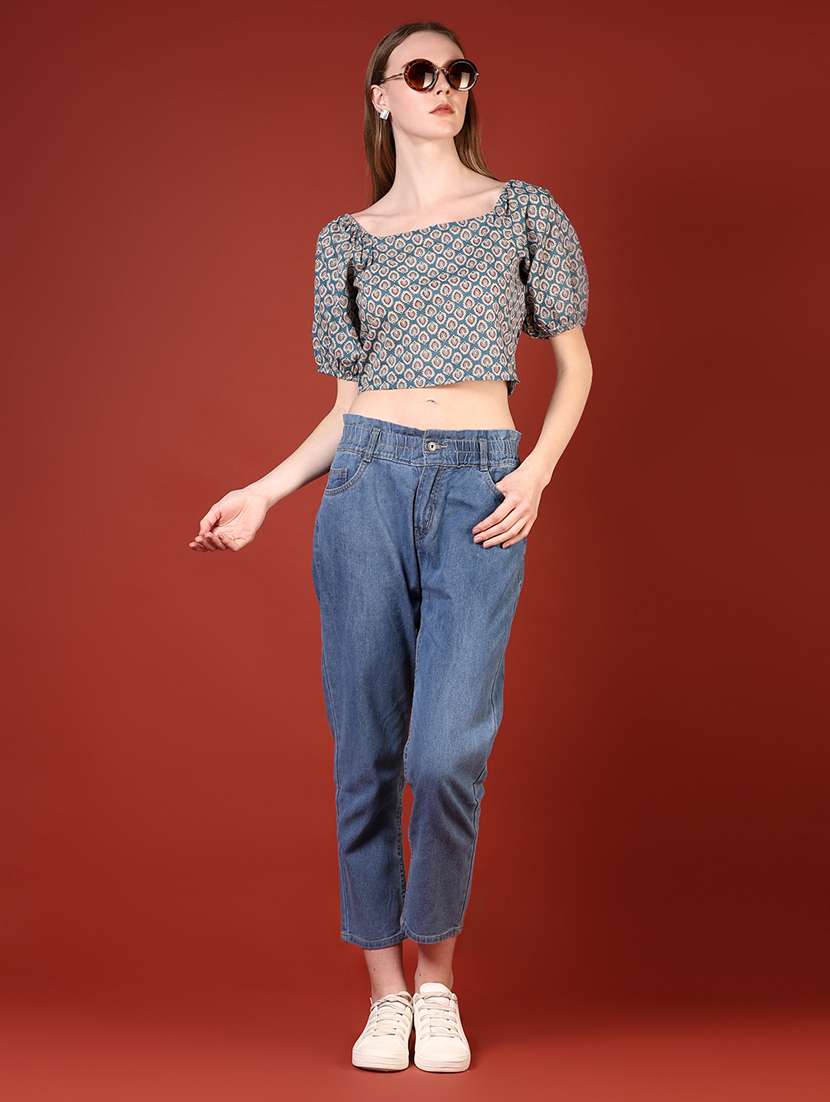 women printed puff sleeves crop top - 21694242 -  Standard Image - 5