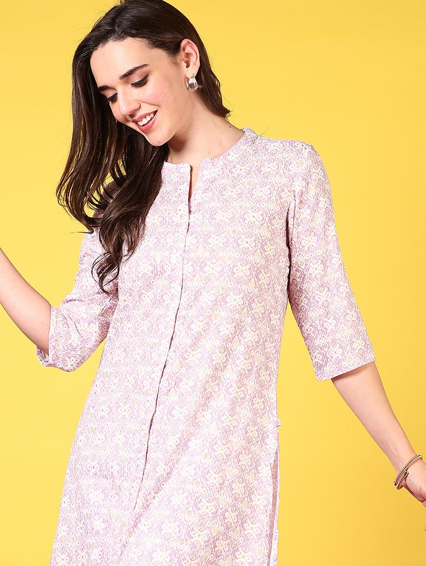 women mandarin neck printed straight kurta - 21694243 - Standard Image - 3